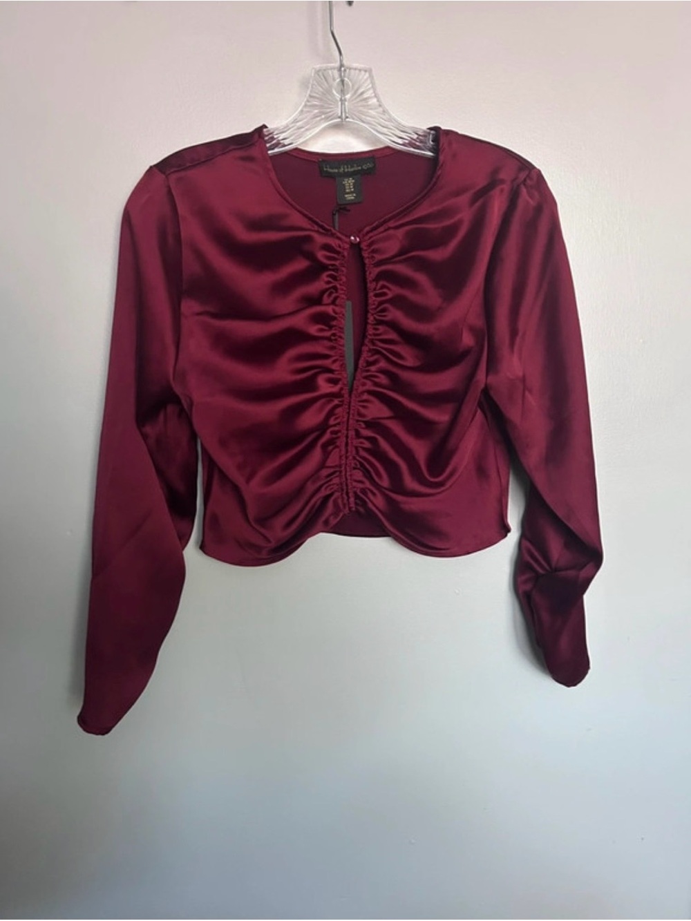 House of Harlow 1960 Burgundy Satin Ruched Blouse